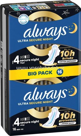 always Ultra-Binden Secure Night 4 mit Flügeln, Big Pack, 16 St