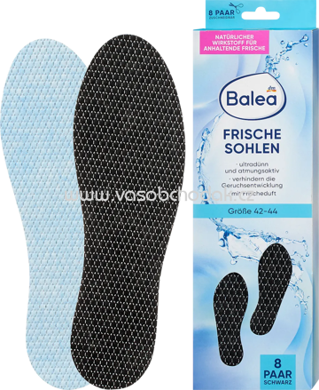 Balea Einlegesohlen Frischesohlen schwarz, Gr. 42-44, 8 Paar, 16 St