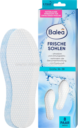 Balea Einlegesohlen Frischesohlen weiß, Gr. 36-38, 8 Paar, 16 St