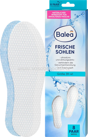 Balea Einlegesohlen Frischesohlen weiß, Gr. 39-41, 8 Paar, 16 St