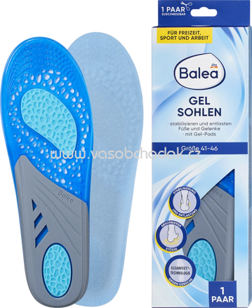 Balea Einlegesohlen Gel Sohle, Gr. 41-46, 1 Paar, 2 St