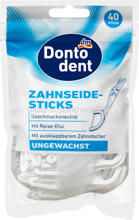 Dontodent Zahnseidesticks ungewachst mit Etui, 40 St