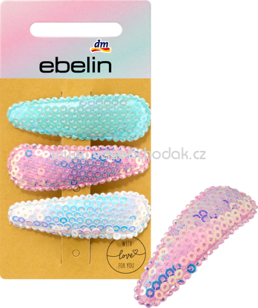 ebelin Haarclips mit Pailletten weiß, rosa, blau, 3 St