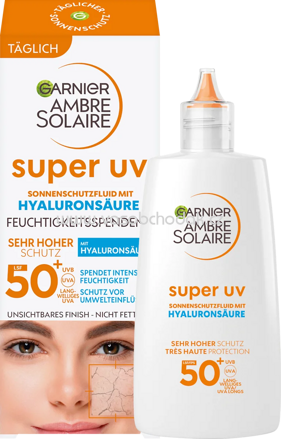Garnier Ambre Solaire Sonnenfluid Gesicht super UV mit Hyaluronsäure, LSF 50+, 40 ml