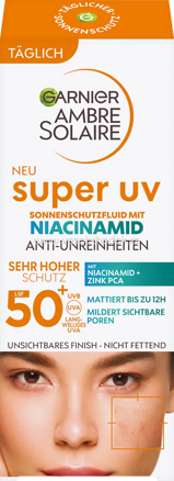 Garnier Ambre Solaire Sonnenfluid Gesicht super UV mit Niacinamid, LSF 50+, 40 ml
