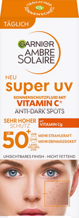 Garnier Ambre Solaire Sonnenfluid Gesicht super UV mit Vitamin C, LSF 50+, 40 m