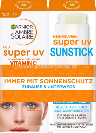 Garnier Ambre Solaire Sonnenfluid Gesicht Vitamin C + Sonnenstick, Gesicht, super UV, LSF, 1 St