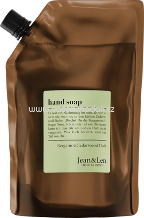 Jean&Len Flüssigseife bergamot & cedarwood, Nachfüllpack, 500 ml