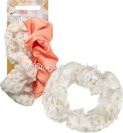 Langhaarmädchen Scrunchies Spitze, weiß/koralle, 2 St