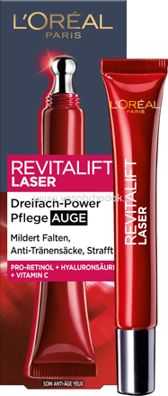 L'ORÉAL PARiS REVITALIFT Augencreme Revitalift Laser X3 Anti Age mit Koffein, 15 ml