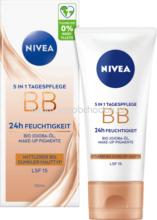 NIVEA BB Creme Essentials 5in1 mittlerer bis dunkler Hauttyp, LSF 15, 50 ml