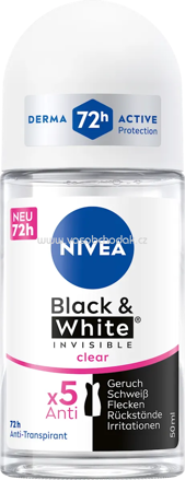 NIVEA Antitranspirant Deo Roll-on Black & White Invisible clear, 50 ml