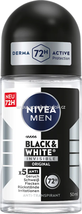 NIVEA MEN Antitranspirant Deo Roll-on Black & White, 50 ml