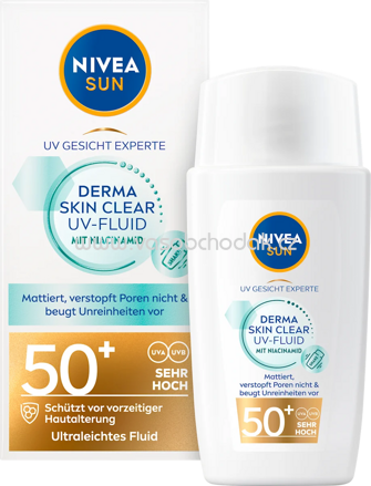 NIVEA SUN Sonnenfluid Gesicht derma skin clear UV Fluid mit Niacinamid, LSF 50+, 40 ml