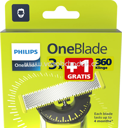 PHILIPS OneBlade Rasierklingen, OneBlade QP440/50 3+1 Gratis, 4 St