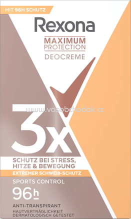 Rexona Antitranspirant Deocreme Maximum Protection Sports Control, 45 ml