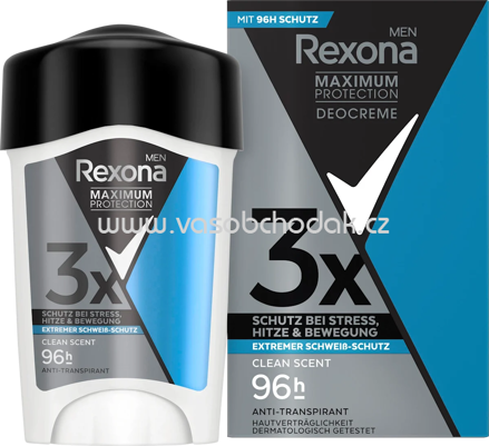Rexona men Antitranspirant Deocreme Men Maximum Protection Clean Scent, 45 ml