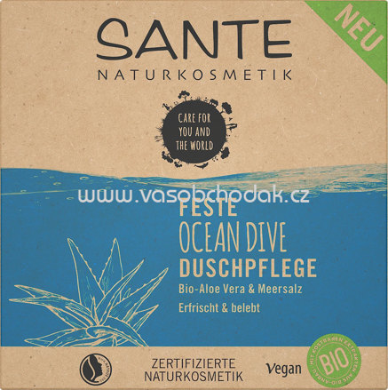 SANTE NATURKOSMETIK Festes Duschgel Ocean Dive Bio-Aloe Vera & Meersalz, 80 g