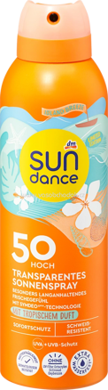 SUNDANCE Sonnenspray transparent Sport mit tropischem Duft, island breeze, LSF 50, 200 ml