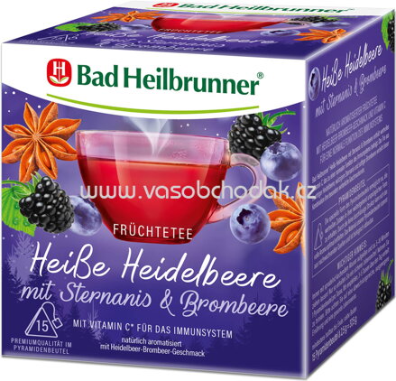 Bad Heilbrunner Früchtetee Heiße Heidelbeere mit Sternanis & Brombeere, 15 Beutel