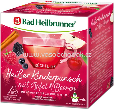 Bad Heilbrunner Früchtetee Heißer Kinderpunsch mit Apfel & Beeren, 15 Beutel