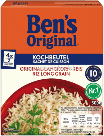 Ben's Original Kochbeutel Original Langkorn Reis, 10 Minuten, 500g