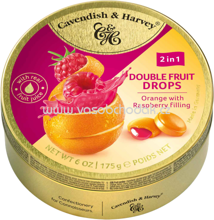 Cavendish & Harvey Double Fruit Drops Orange with Rasperry Filling, 175g