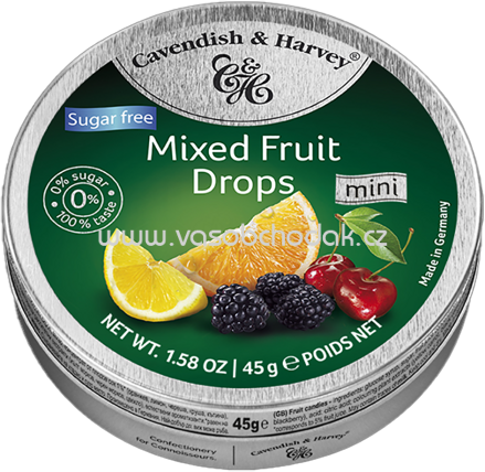 Cavendish & Harvey Mixed Fruit Drops sugarfree, mini, 45g