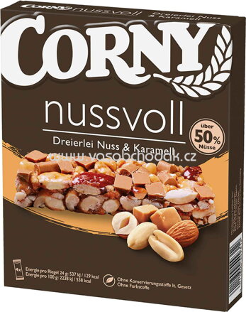 Corny Nussvoll Dreierlei Nuss & Karamell, 4x24g