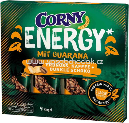 Corny Energy Mit Guarana - Erdnuss, Kaffe + Dunkle Schoko, 4x25g, 100g