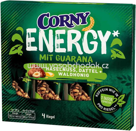 Corny Energy Mit Guarana - Haselnuss, Dattel + Waldhonig, 4x25g, 100g