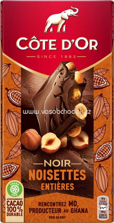 Côte D'Or Noir Noisettes Entières, 180g