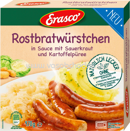 Erasco Rostbratwürstchen in Sauce mit Sauerkraut und Kartoffelpüree, 470g