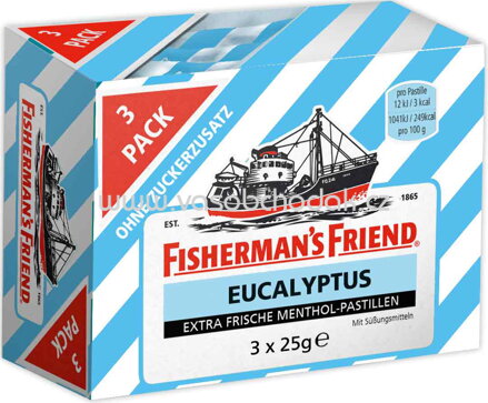 Fisherman's Friend Eucalyptus, ohne zucker, 3x25g, 75g