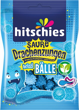 Hitschies Saure Drachenzungen brizzl Bälle blau, 100g