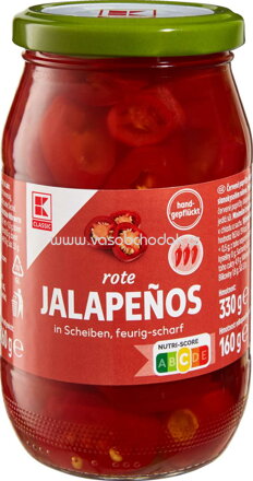 K-Classic rote Jalapeños in Scheiben, 330g