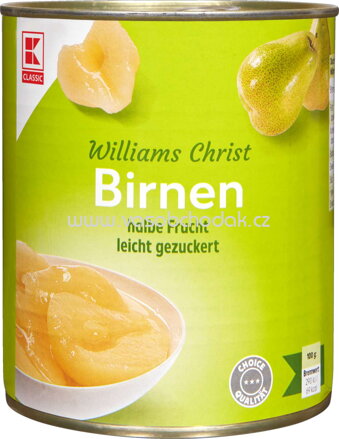 K-Classic Williams Christ Birnen, halbe Frucht, leicht gezuckert, 850 ml