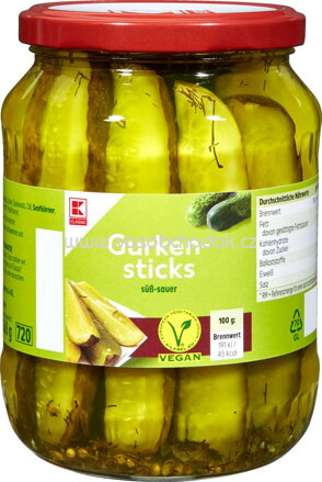 K-Classic Gurken Sticks, süß-sauer, 670g