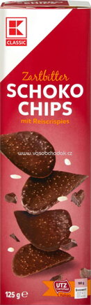 K-Classic Zartbitter Schoko Chips mit Reiscrispies, 125g