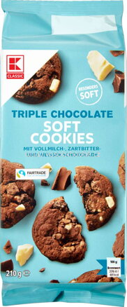 K-Classic Triple Chocolate Soft Cookies mit Vollmilch, Zartbitter, Weisser Schokolade, 210g