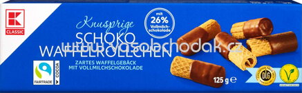 K-Classic Knusprige Schoko Waffeln Röllchen Vollmilch, 125g