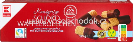 K-Classic Knusprige Schoko Waffeln Röllchen Zartbitter, 125g