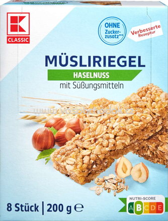 K-Classic Free Müsliriegel Haselnuss, 8x25g, 200g