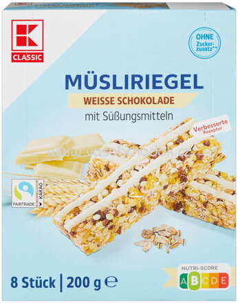 K-Classic Free Müsliriegel Weiße Schokolade, 8x25g, 200g