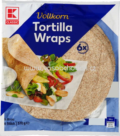 K-Classic Vollkorn Tortilla Wraps, 6 St, 370g