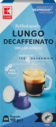 K-Classic Kaffeekapseln Lungo Decaffeinato, 20x5,5g