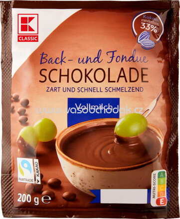 K-Classic Vollmilch Back- und Fondue-Schokolade, 200g