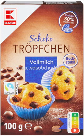 K-Classic Vollmilch Schokotröpfchen für Cookies, Kuchen, Gebäck, 100g