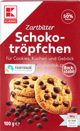 K-Classic Zarbitter Schokotröpfchen für Cookies, Kuchen, Gebäck, 100g