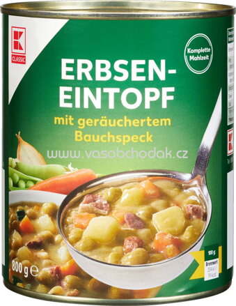 K-Classic Erbsen Eintopf mit geräuchertem Bauchspeck, 800g